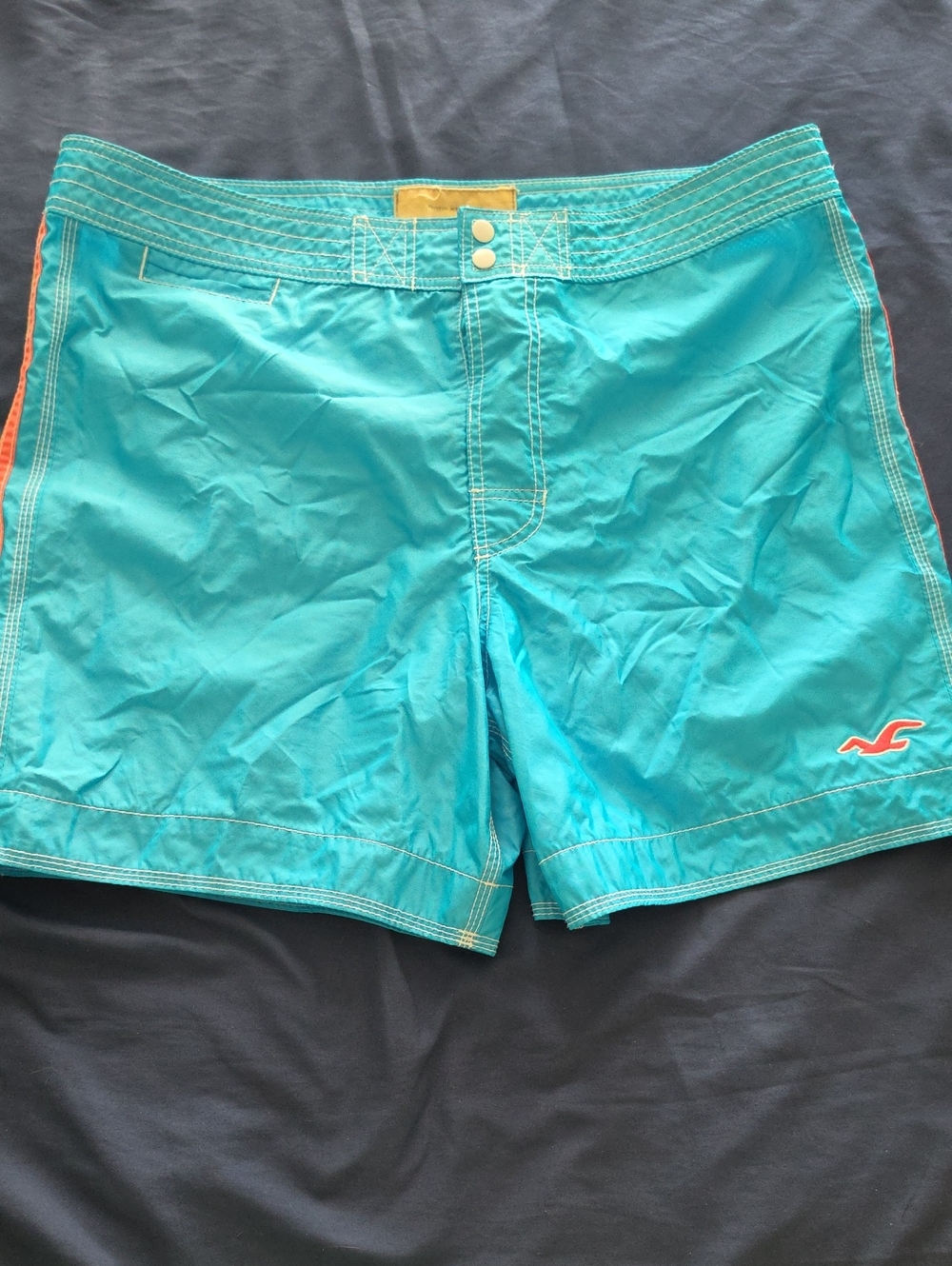Hollister Men’s Turquoise Swim Board Shorts with Orange Accent